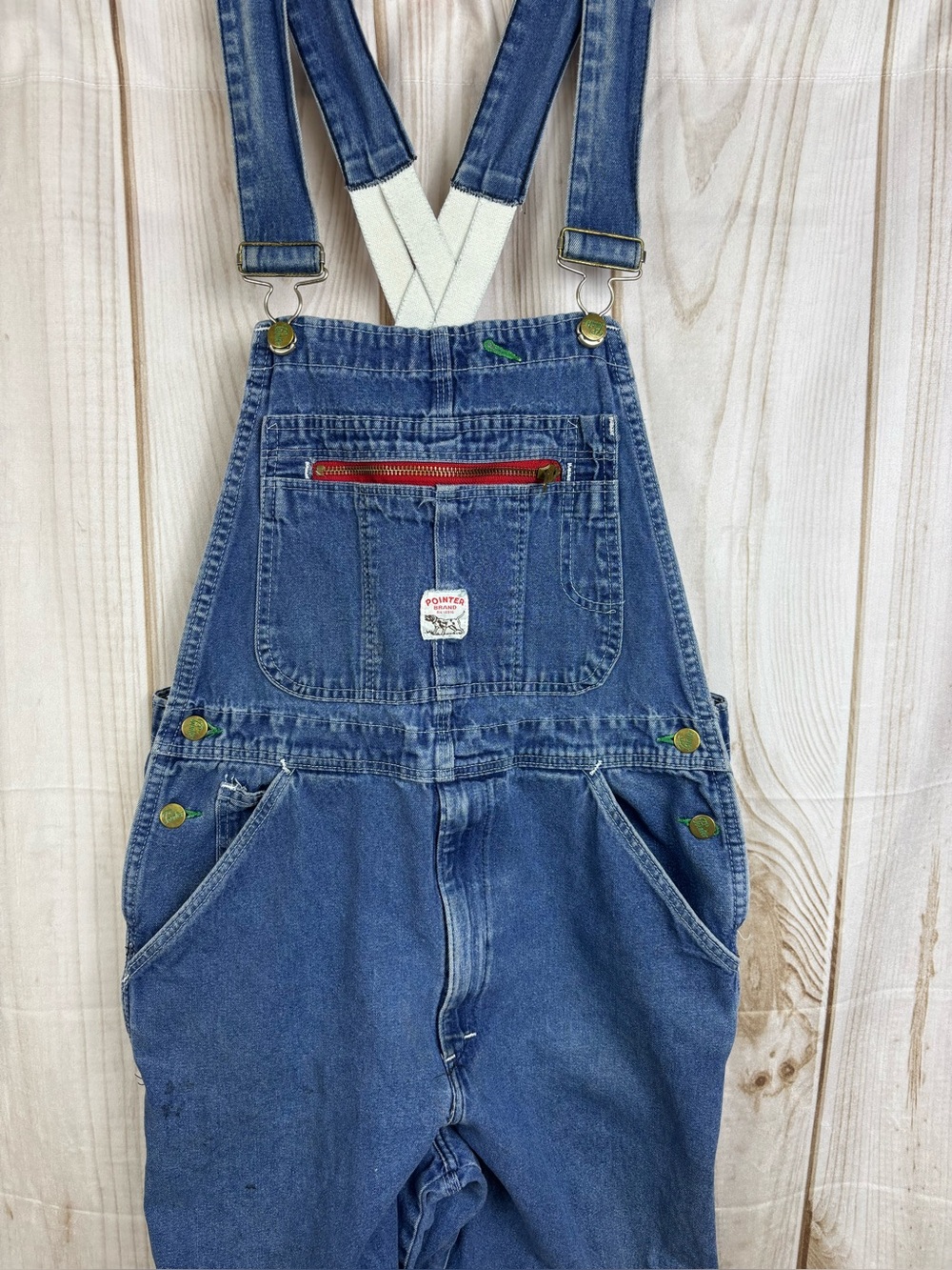 Vintage Pointer Brand Bib Denim Overalls Low Back Rugged Workwear Blue Sz 34x34
